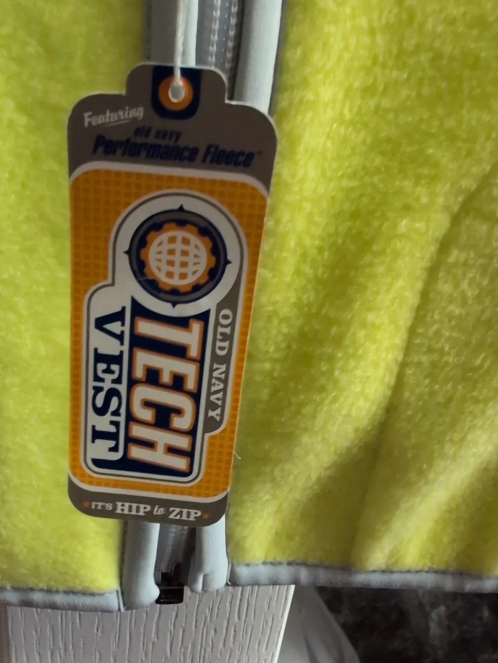 Old Navy Kids Neon Yellow Fleece Vest with Gray Trim 6-12 Months